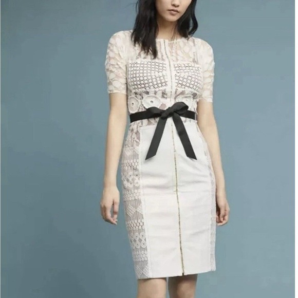 Lace Anthropologie Dress Sleeves Bow Sheath Pencil White Cream 12 Petite Dresses Lace Anthropologie Dress Sleeves Bow Sheath Pencil White Cream 12 Petite Dresses